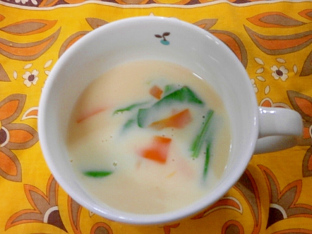チンゲン草と人参の豆乳スープ