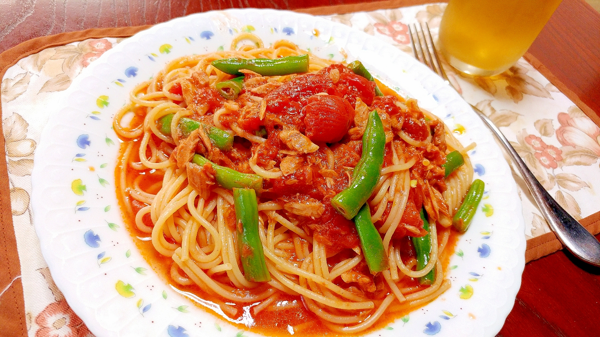 いんげんのトマトスパゲッティー