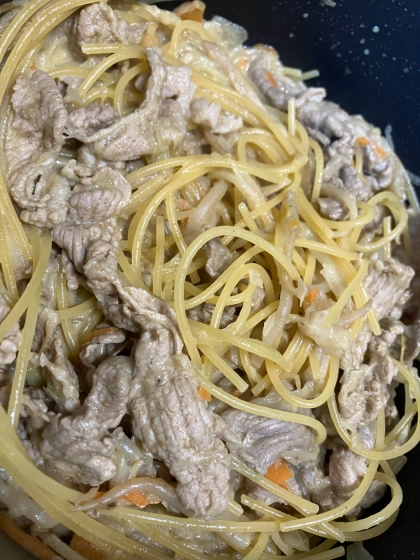 豚肉とネギの白だしパスタ