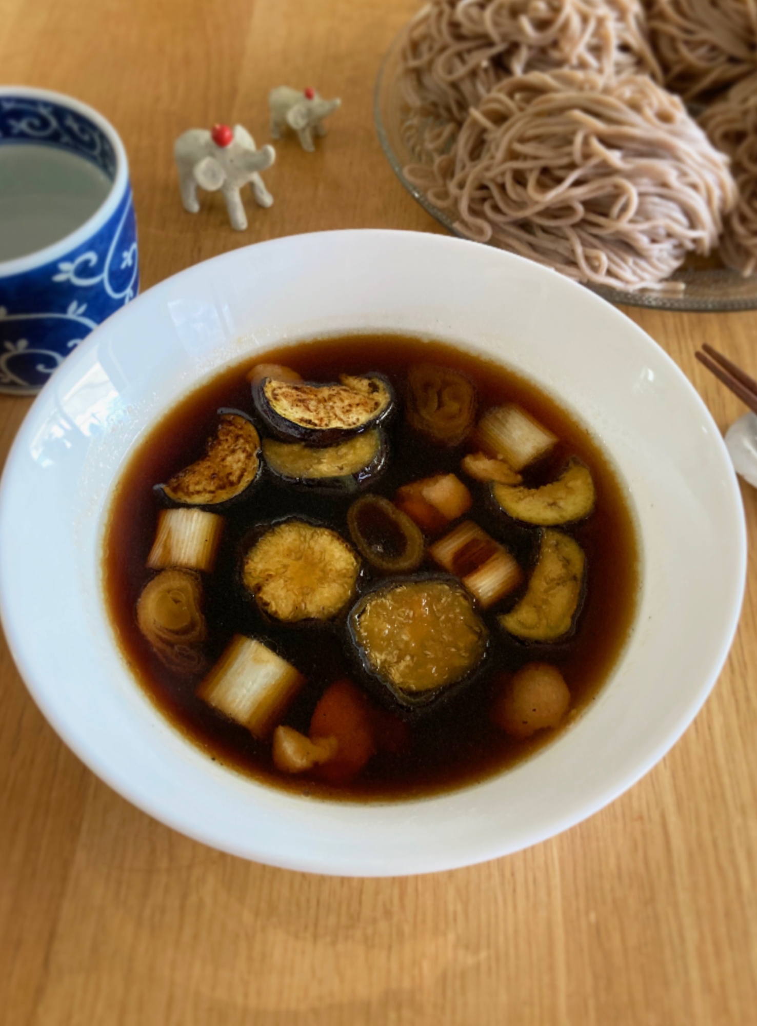 焼き茄子と鶏肉のつけ蕎麦♪