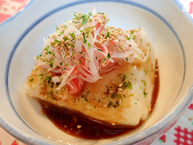 甘味噌だれで　かにかまのせ呉豆腐♬