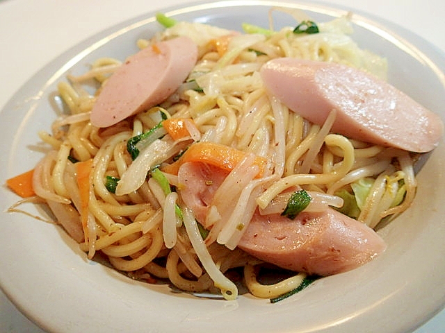 魚肉ソーセージとミックス野菜の焼きちゃんぽん