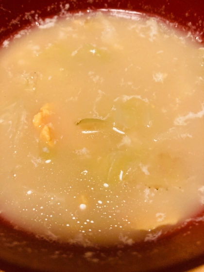 中華スープにキャベツと卵がよく合って、美味しく頂きました。(^-^)