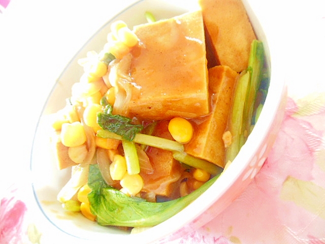 カレー風味❤小松菜とコーンと高野豆腐の炊いたん❤