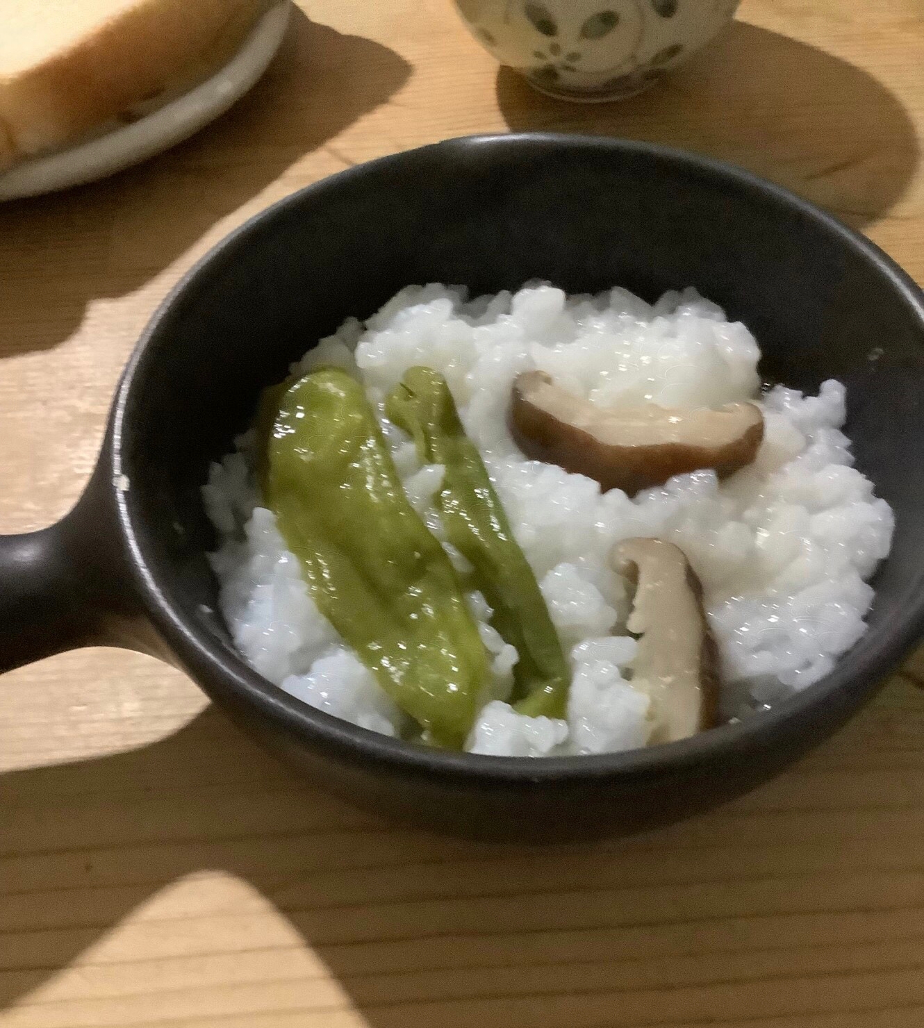 椎茸ししとう入り温めご飯♪