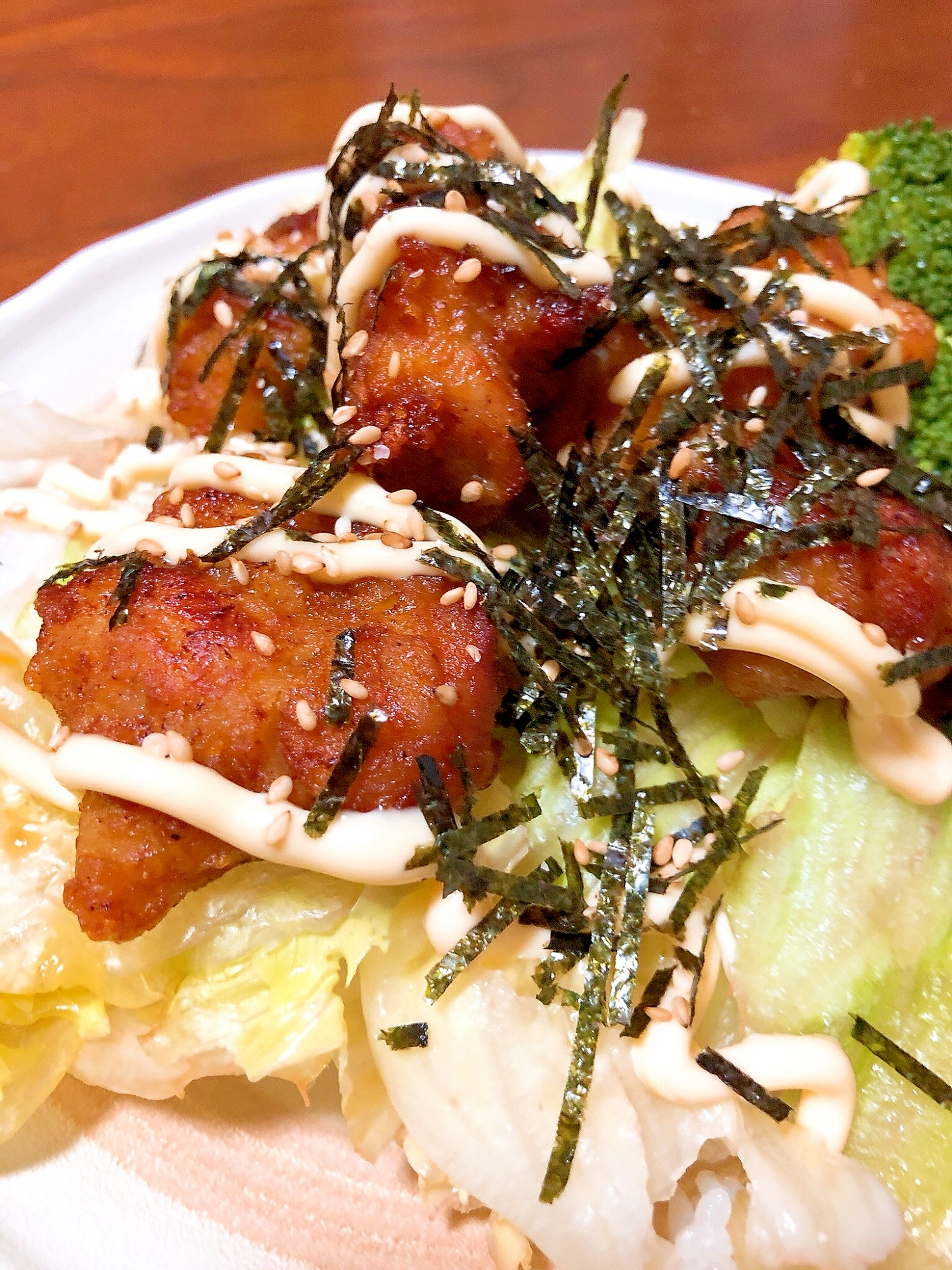 から揚げがあったらどーぞ！刻み海苔のから揚げ丼♬