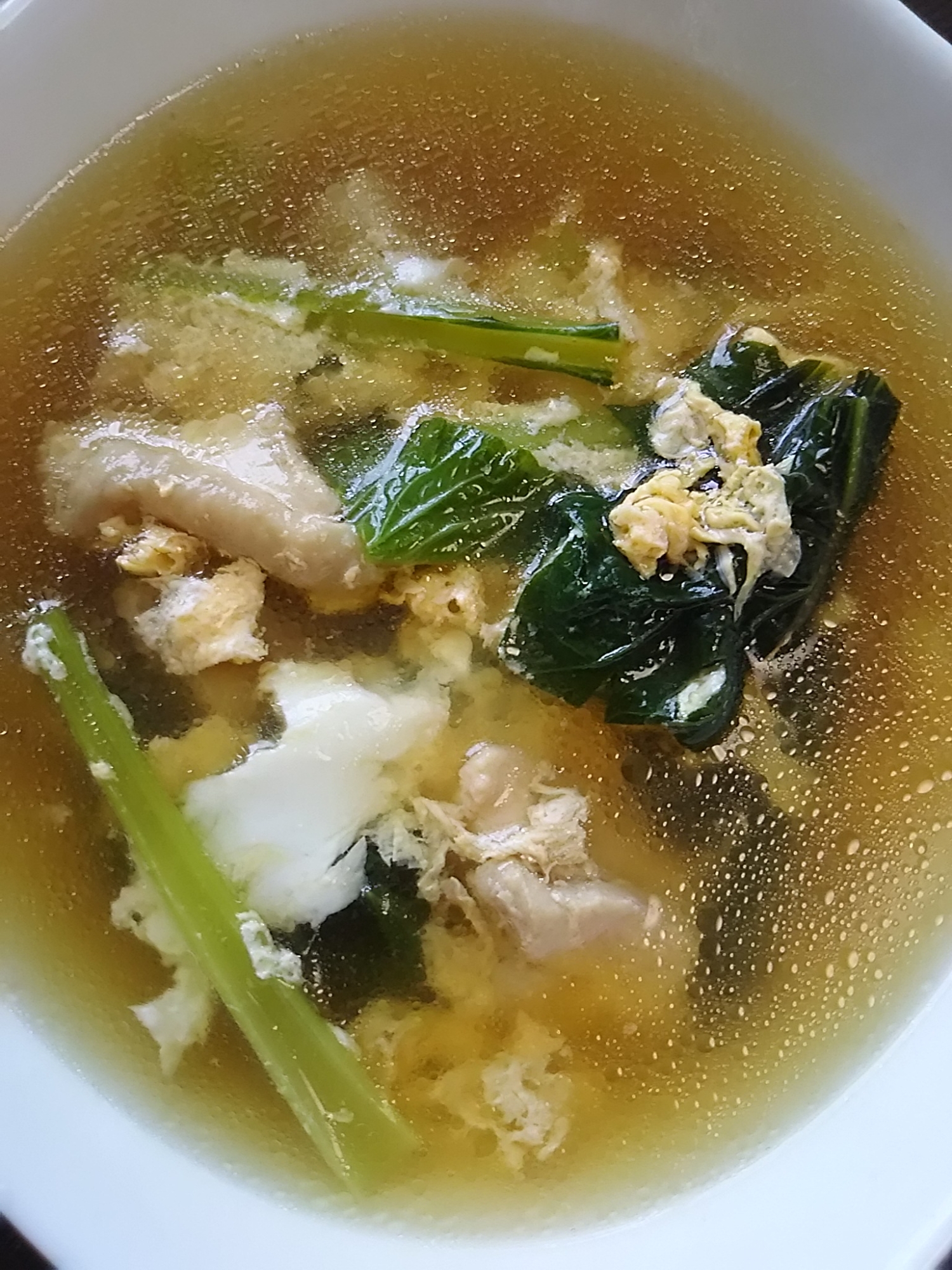 鶏もも肉と小松菜の卵スープ(^^)
