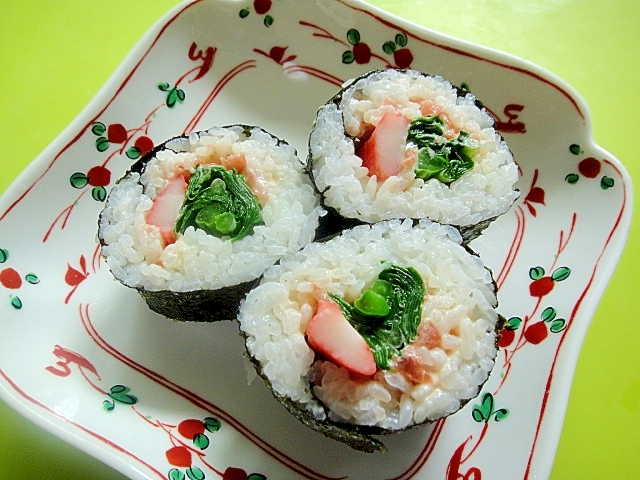 梅マヨカニカマとつるむらさきの巻き寿司