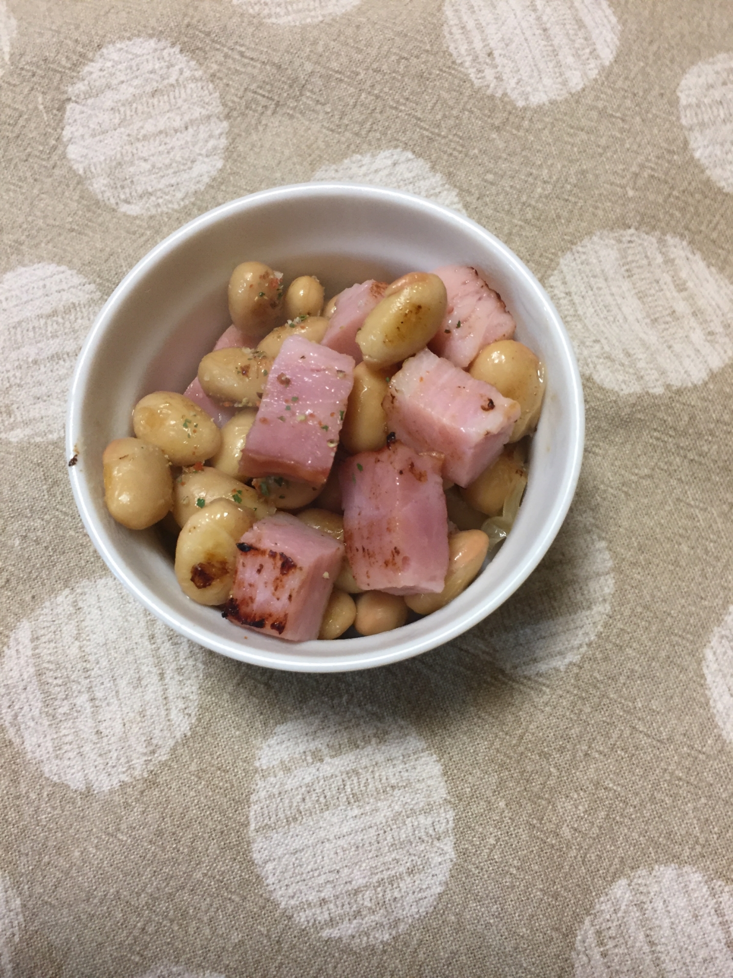 大豆とベーコンの炒めもの