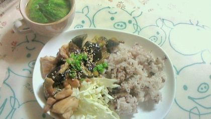 十六穀米のご飯のプレートにしてみました。キャベツとの相性も良く美味しくいただきました。ワンプレートにすると後片付けも楽で良いですね。リピ決定！！