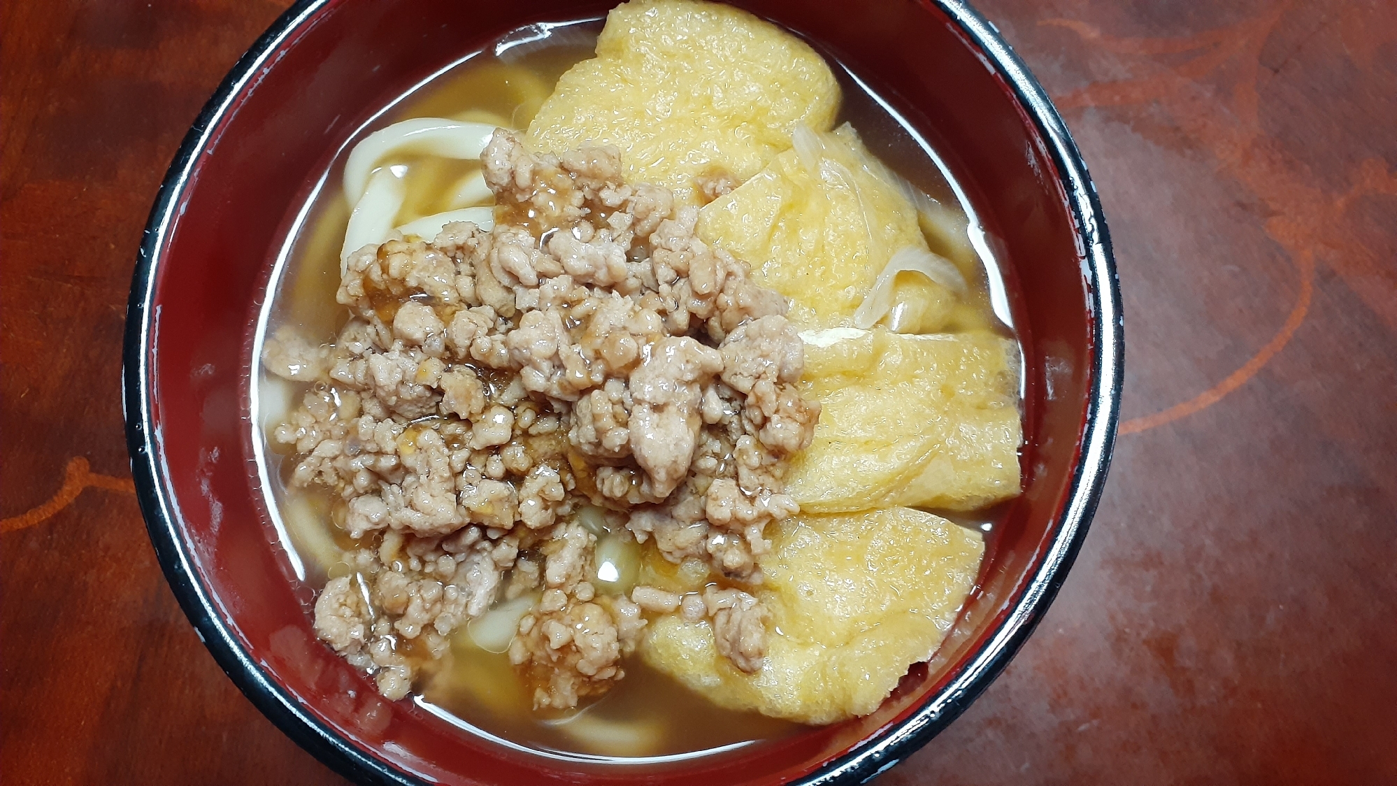 豚挽き肉あんかけとキツネうどん♪