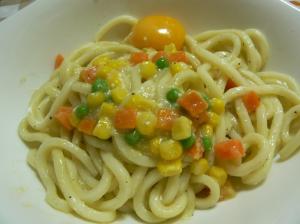 コーンスープで簡単うどんカルボナーラ レシピ 作り方 By りいい3651 楽天レシピ
