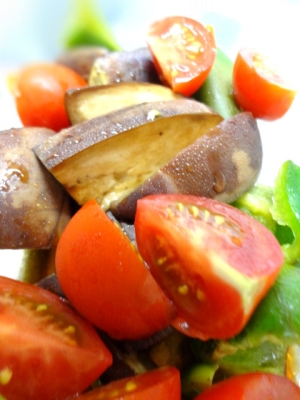 簡単副菜☆茄子とピーマンとトマトのポン酢マリネ