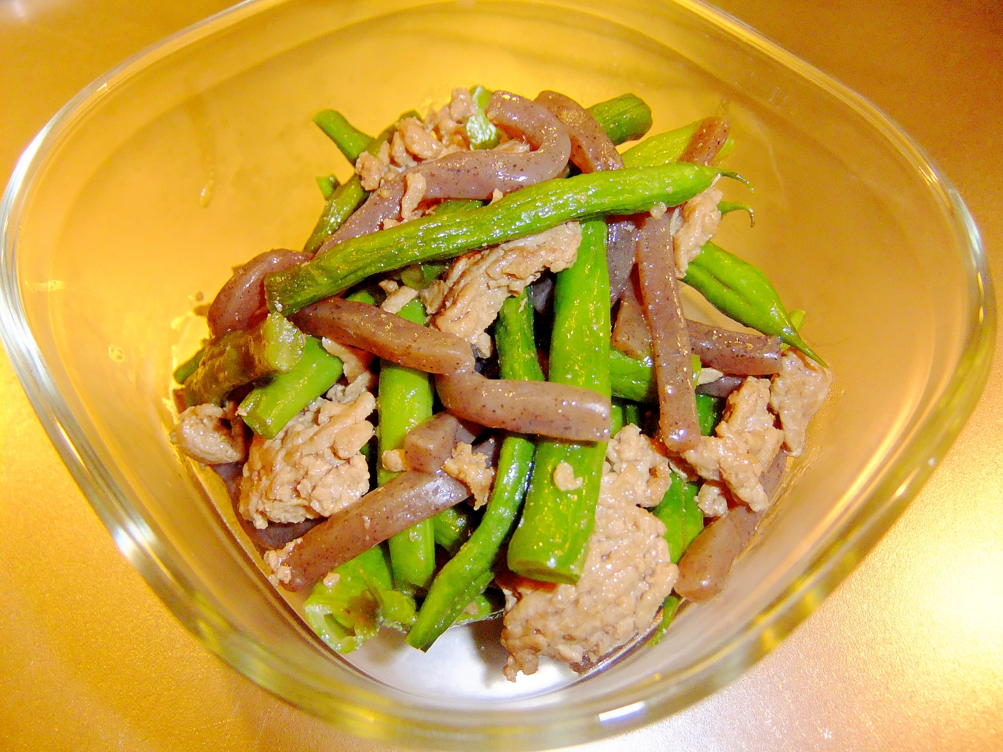 夏のヘルシーお惣菜 インゲンとこんにゃくのきんぴら レシピ 作り方 By たまま614 楽天レシピ