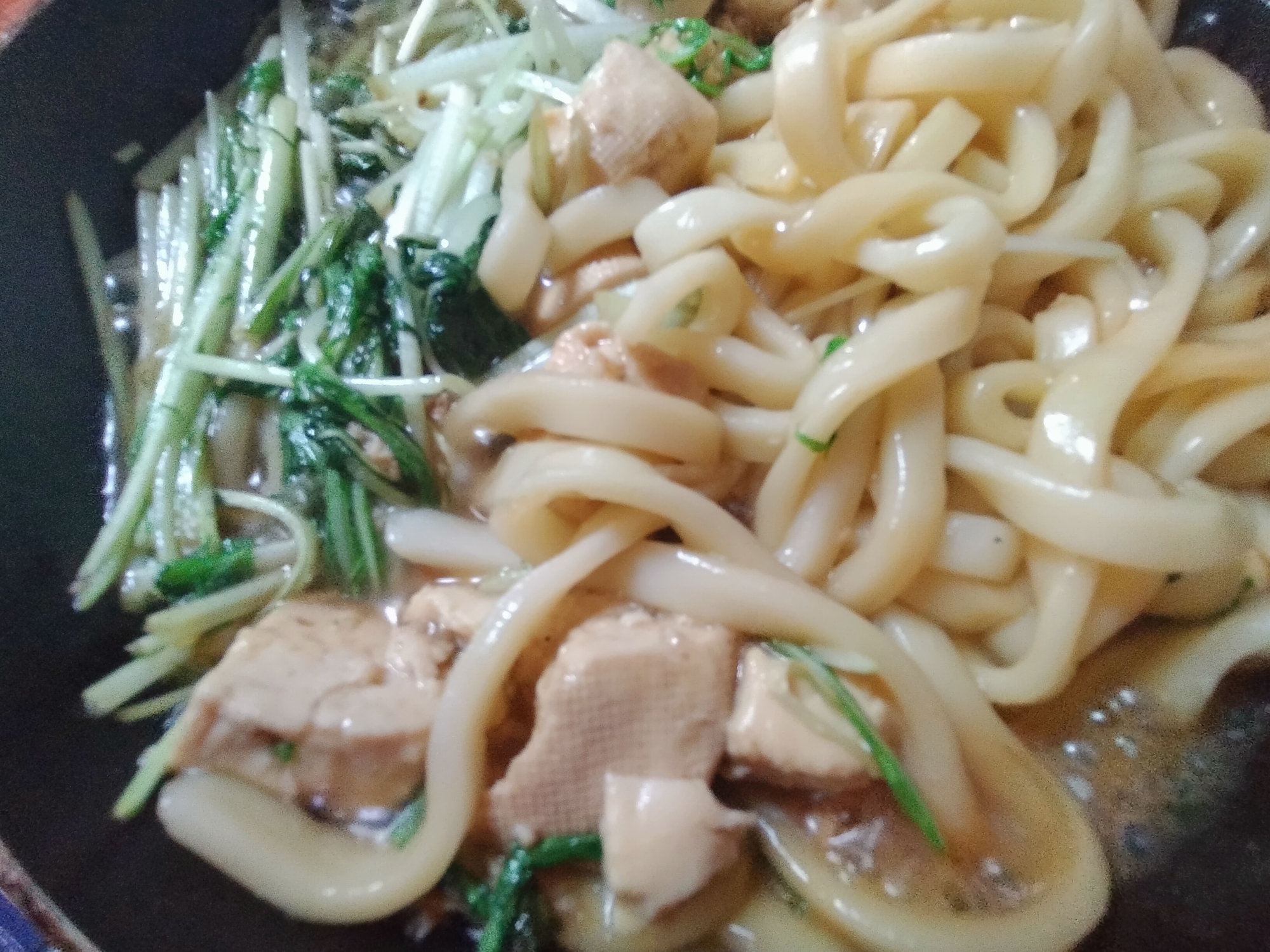 うどんと水菜と木綿豆腐すき焼きタレ煮