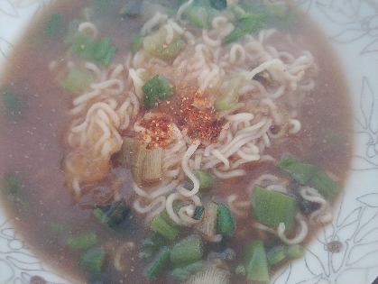 インスタントアレンジ☆緑の野菜の山椒ラーメン