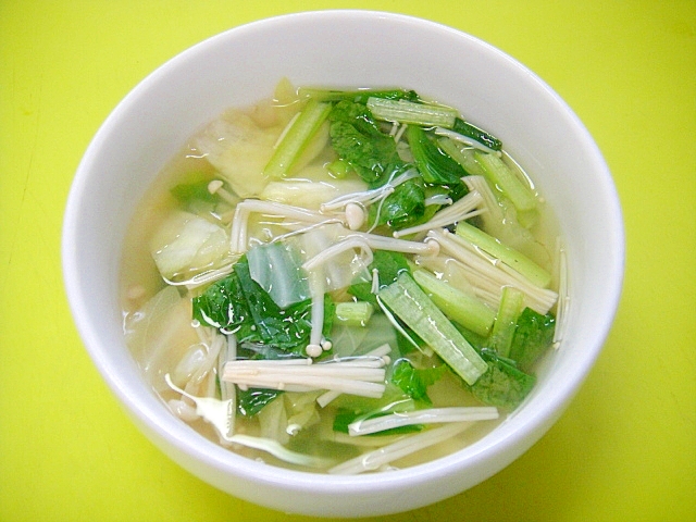 キャベツと小松菜えのきの中華風野菜スープ