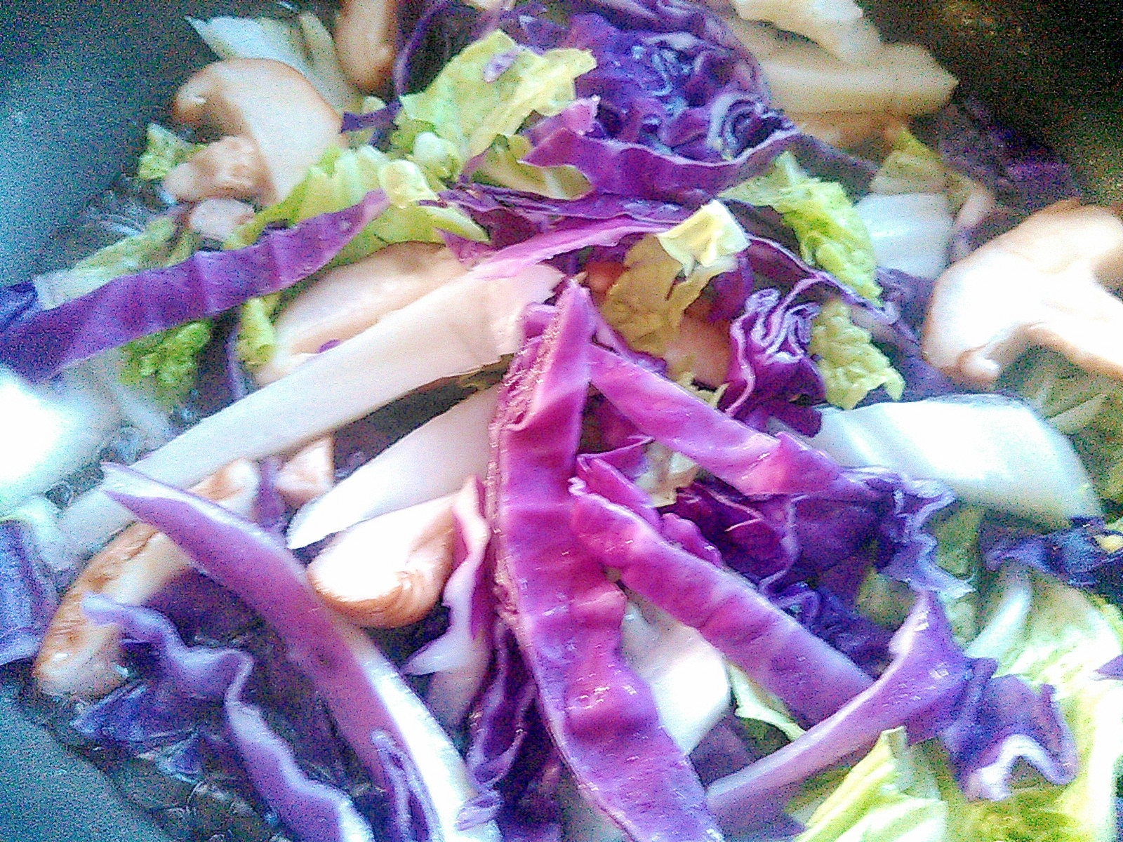 紫キャベツしいたけ白菜の蒸し焼きサラダ