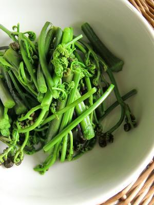 わらびの灰汁抜き。新鮮だからわさび醤油でどうぞ!!