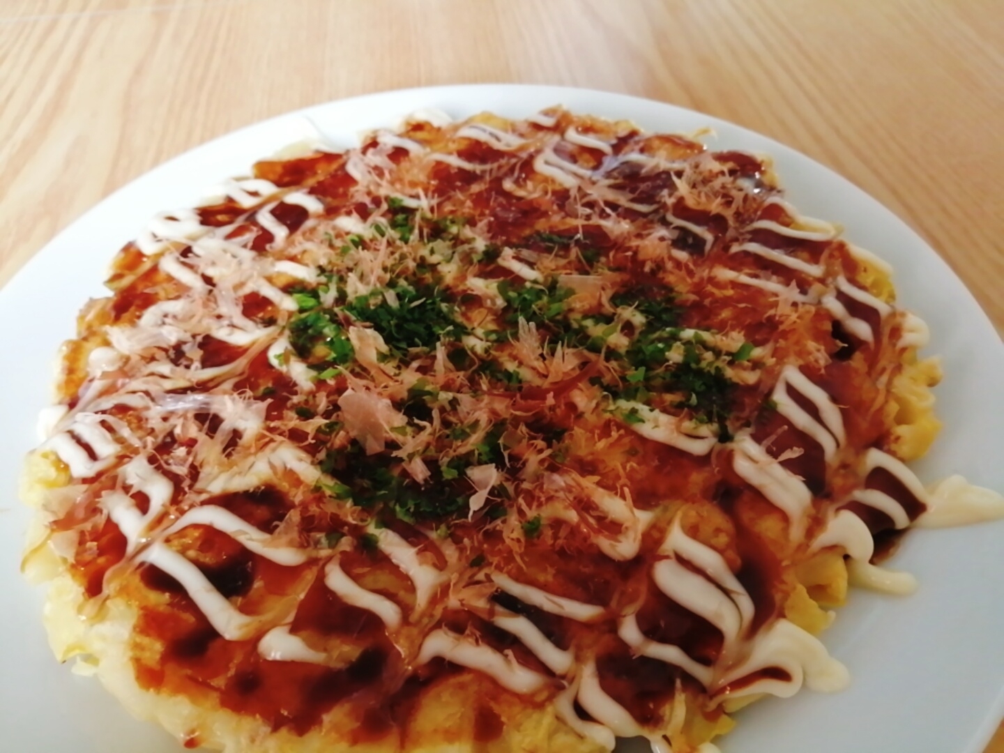 白菜とハムとねぎのお好み焼き