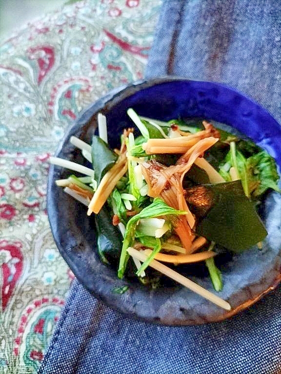 ミネラルたっぷり♩えのきとわかめの水菜煮