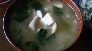 小松菜と豆腐の味噌汁定番に飽きが来ないのでヘルシーで経済的で美味しいのでさいこうですね。