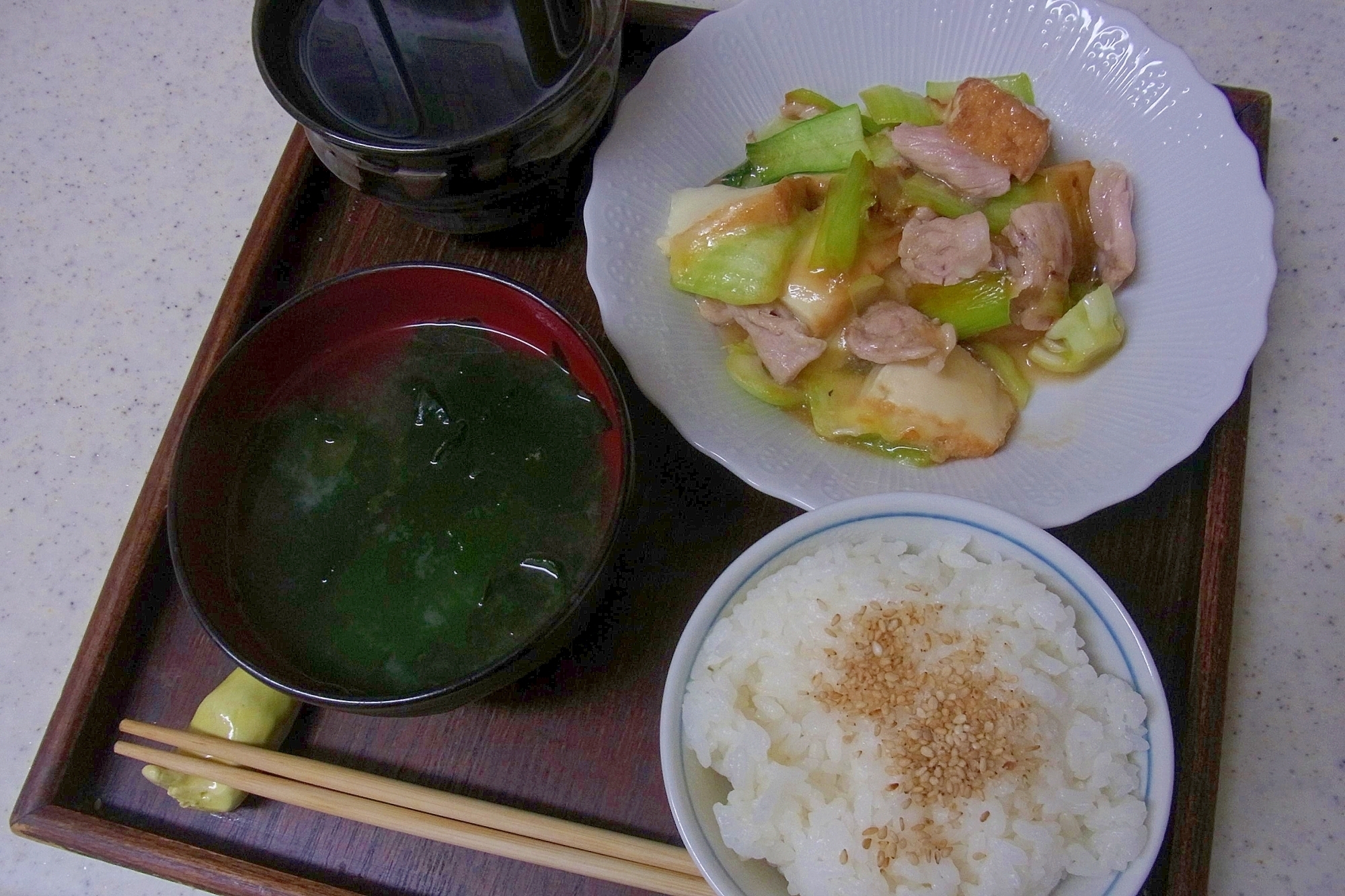 豚肉、厚揚げ豆腐、チンゲン菜のあんかけ