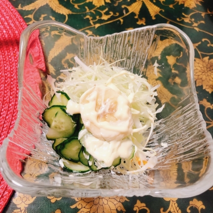 バジル入りドレッシングのサラダ