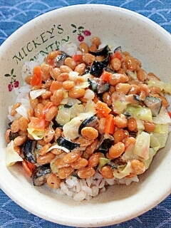納豆の食べ方-キャベツ＆なす♪