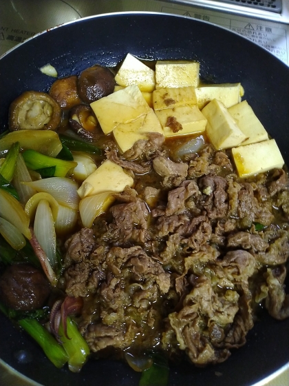 すき焼き風♪豚肉と小松菜と豆腐の炒め煮^_^