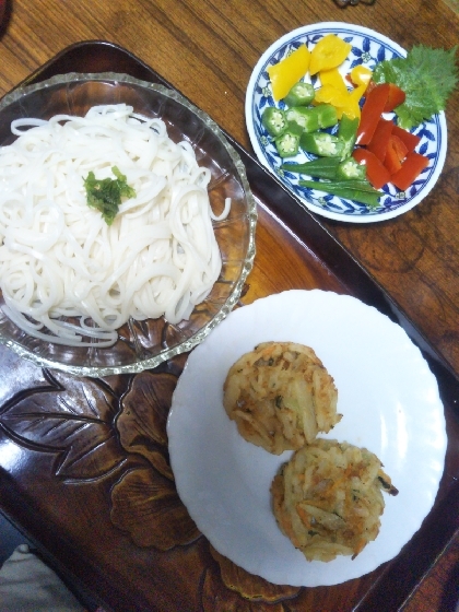 うちの昼ごはん 休日の天ぷら素麺ランチ