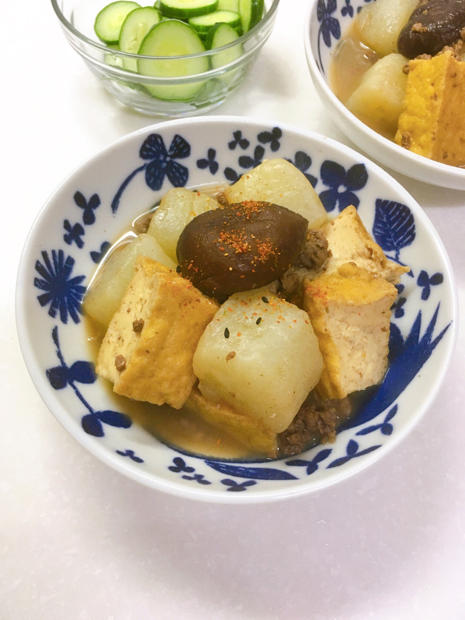 厚揚げ豆腐とこんにゃくの甘辛煮♪