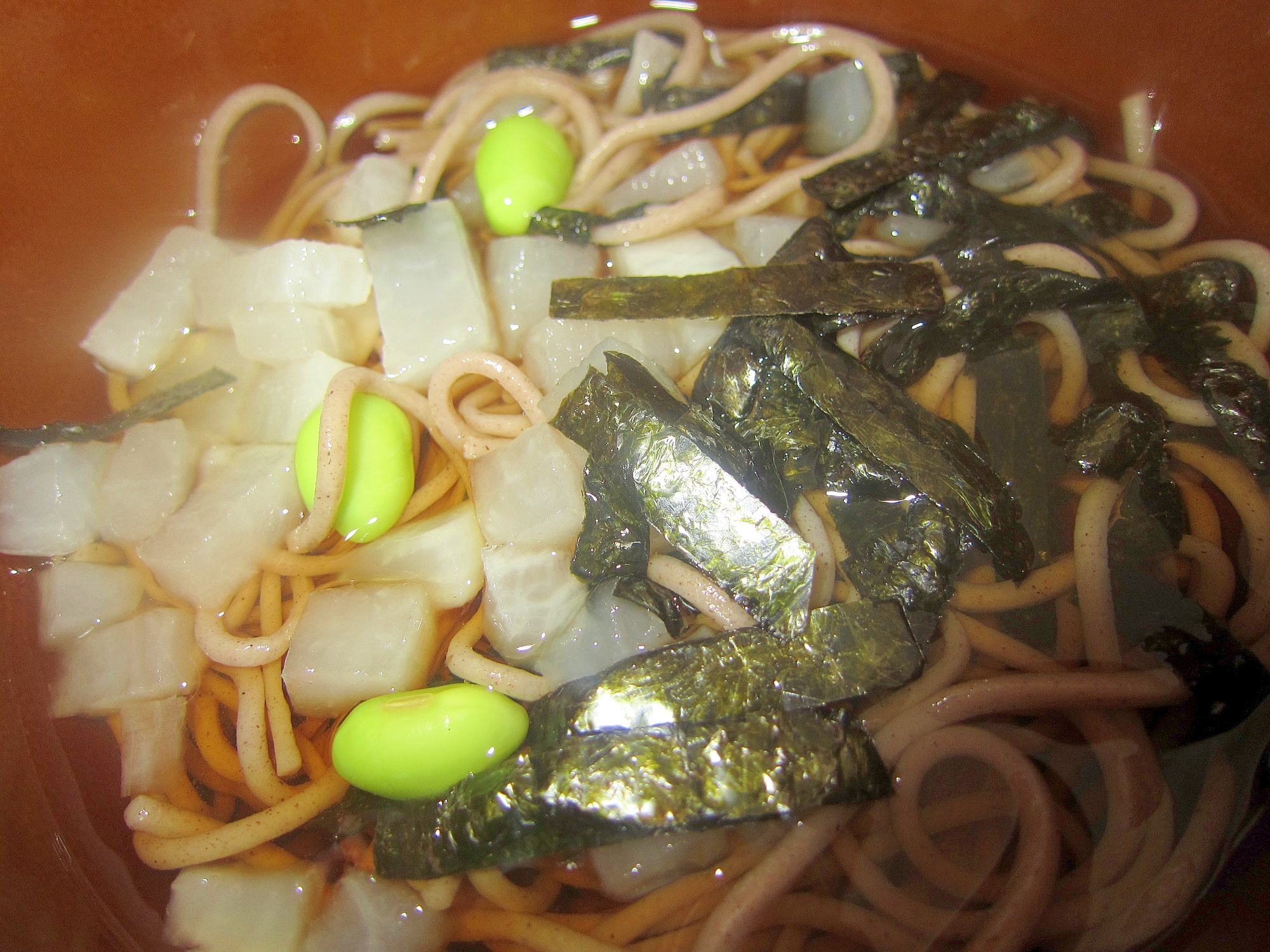 枝豆と大根ときざみ海苔と蕎麦グリル