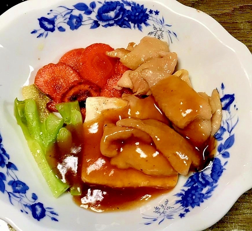 鶏皮と豆腐のソテーの甘酢あんかけ