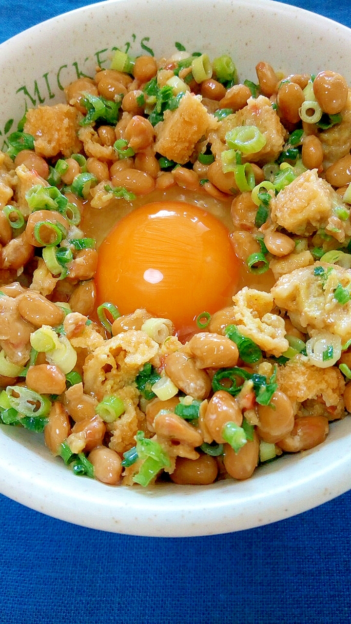 納豆の食べ方-生玉子＆カレーコロッケ♪