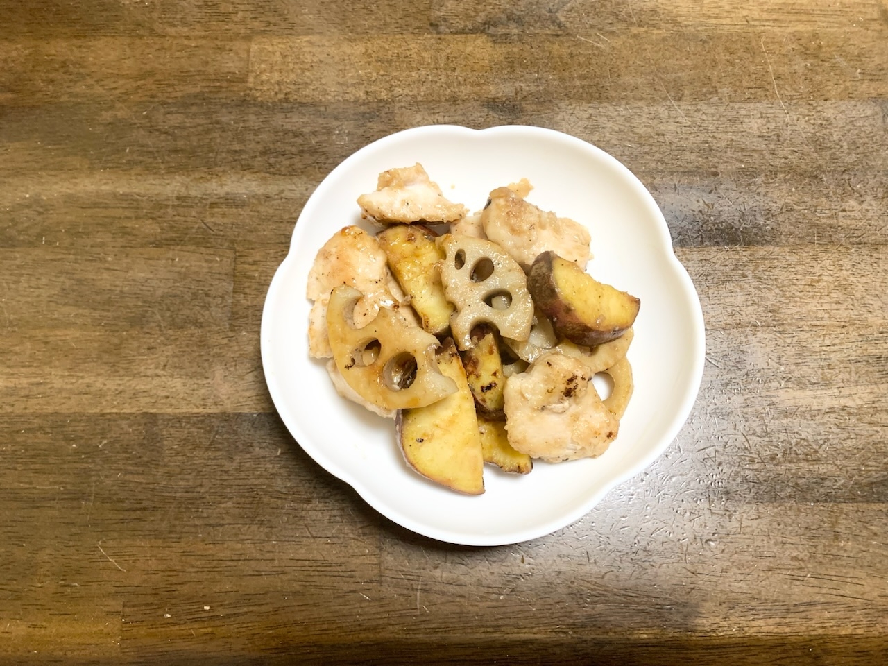 鶏むね肉レシピ　鶏肉と根菜の甘辛炒め