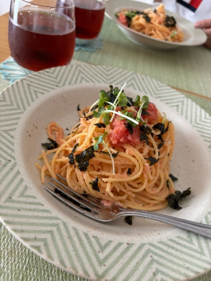 かなふくの明太子で作りました！
大葉が無くて、カイワレで緑要員補充しました)^o^(
とても美味しくて、主人も喜んでくれました！またリピします！