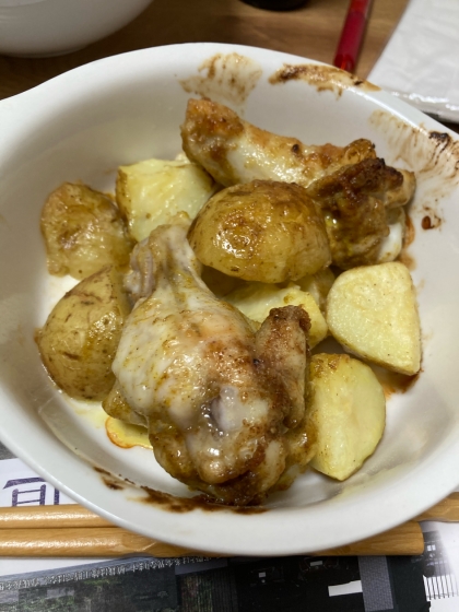 鶏手羽元とじゃがいものカレーマヨ焼き