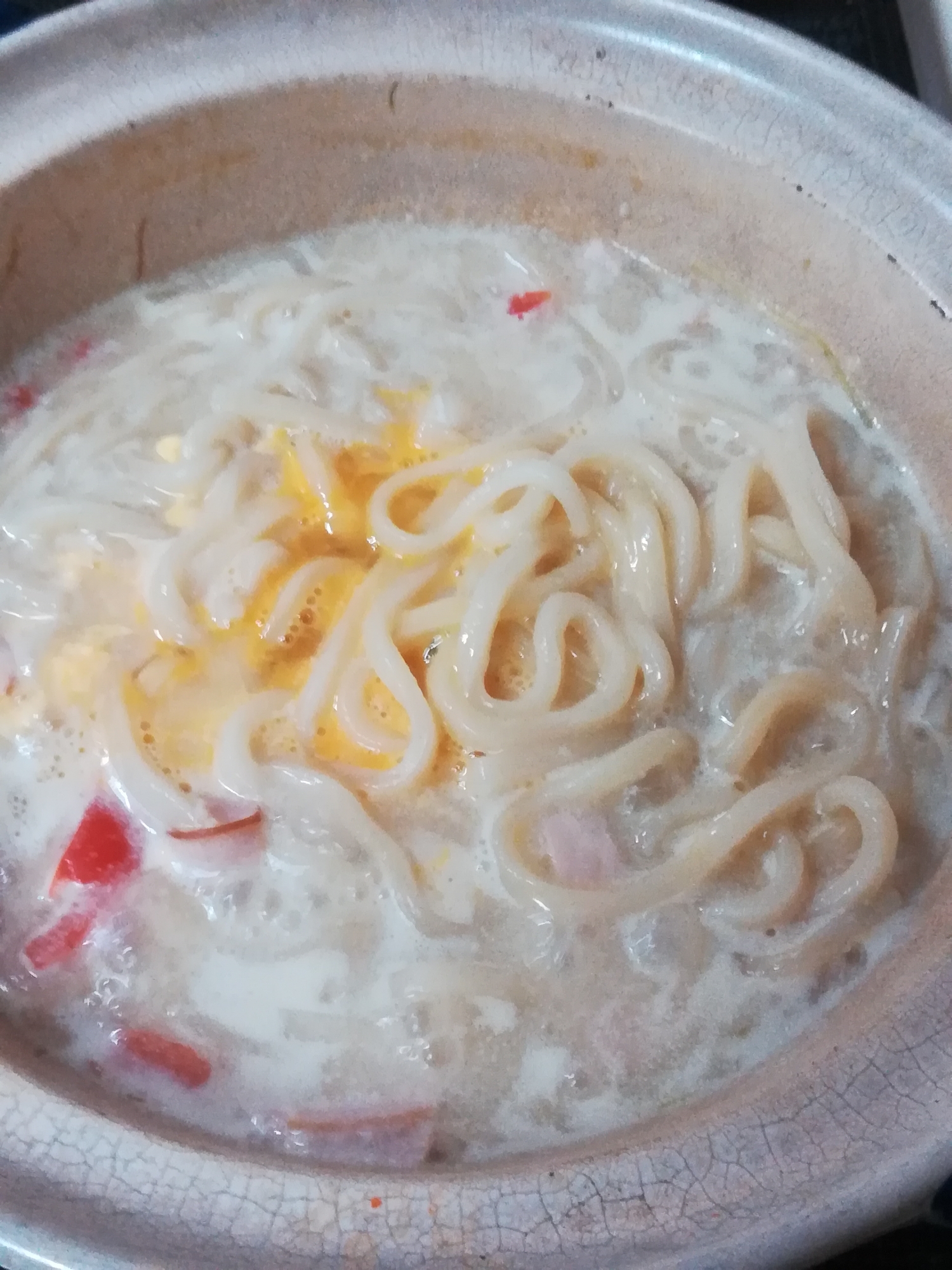 お鍋♡のしめは♪カルボナーラ風♡うどん♬