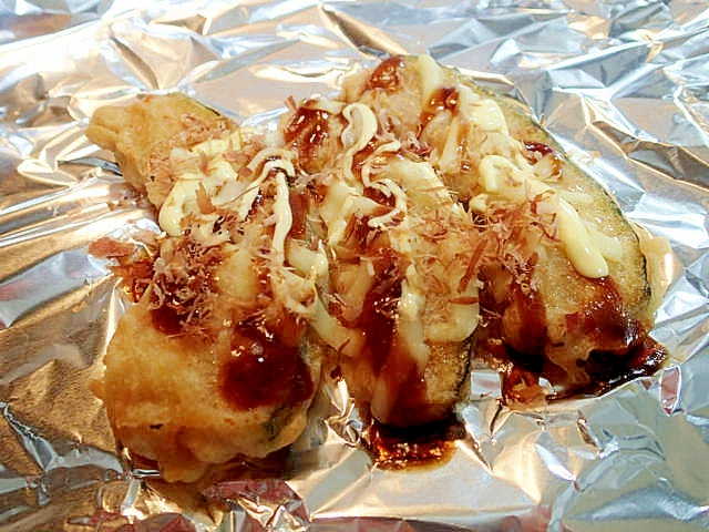 南瓜の天ぷらとシュレッドチーズの和風トースター焼き