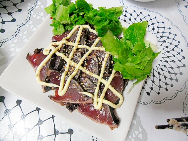 かつおのたたき　ポン酢マヨでサラダ仕立て