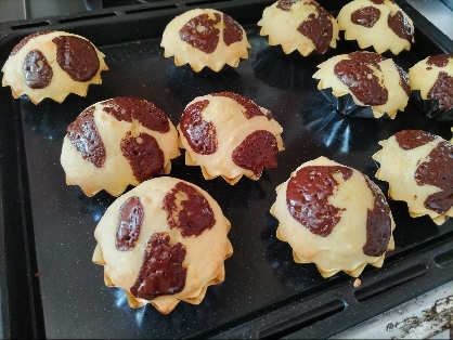 すごく膨らむんですね！チョコチップなくて板チョコを割ってのせたら生地の膨らみで伸ばされて模様みたいになりました(笑)簡単で美味しい！タンパク質もアップ♪