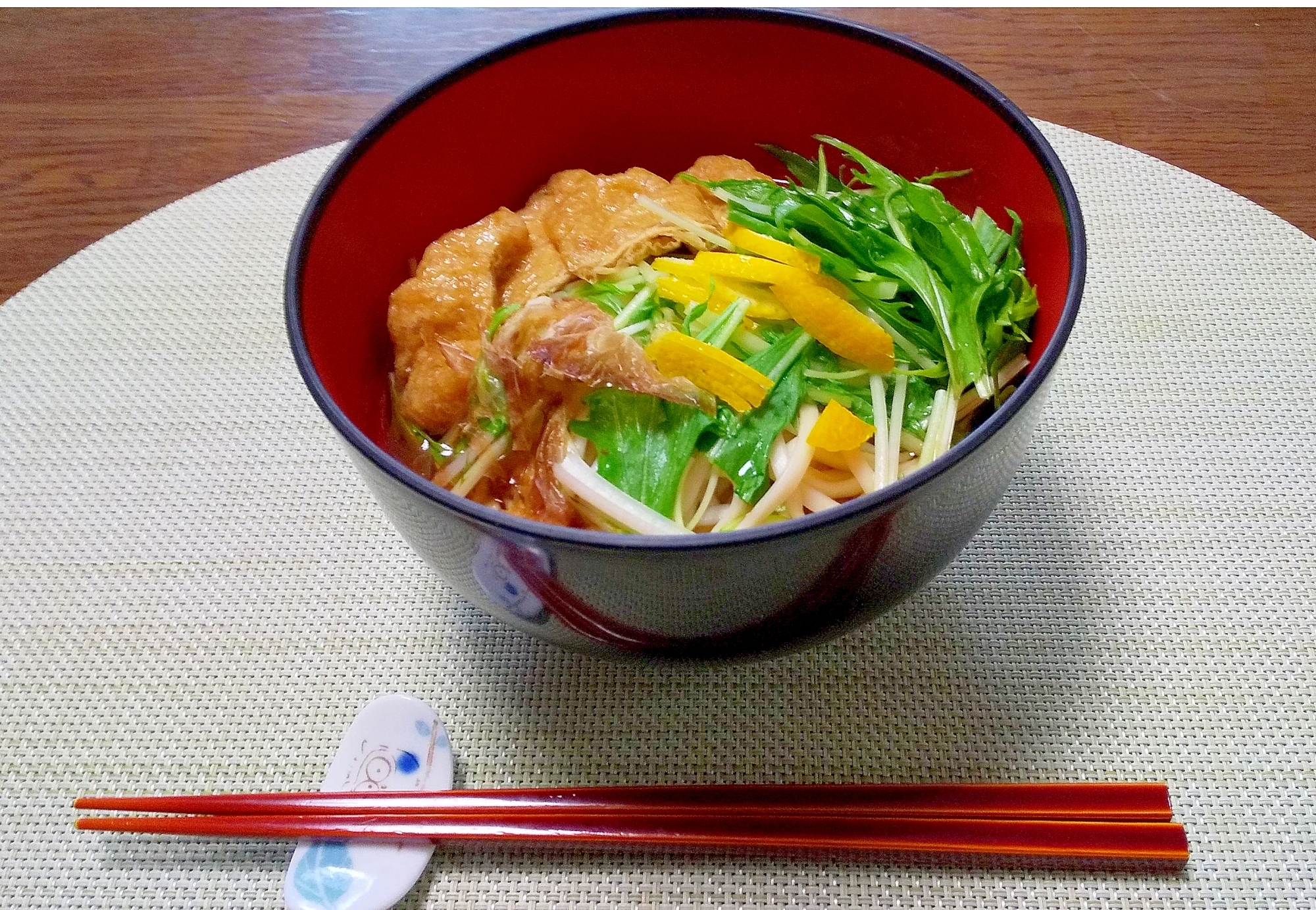 柚子と水菜のきつねうどん