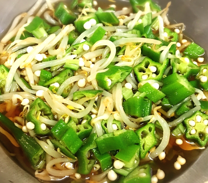 モヤシとオクラのネバネバ酢の物