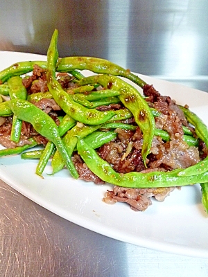 インゲンと牛肉の醤油麹炒め