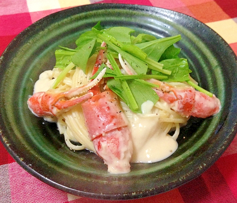 かに爪とサラダほうれん草のクリームパスタ レシピ 作り方 By ゆず茶55 楽天レシピ