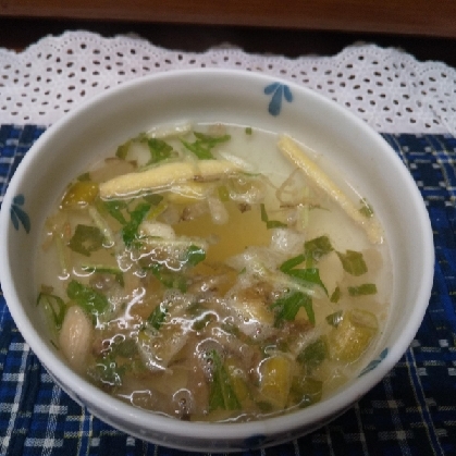 九条葱と油揚げの和風スープ