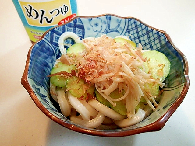 胡瓜とえのき茸のぶっかけ半饂飩