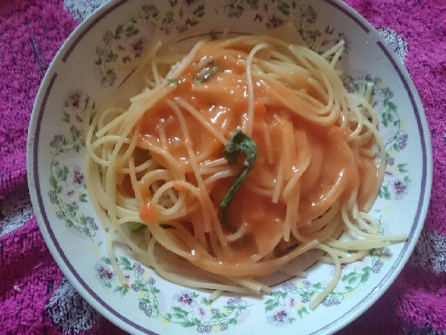 豆乳とトマトの春菊パスタ