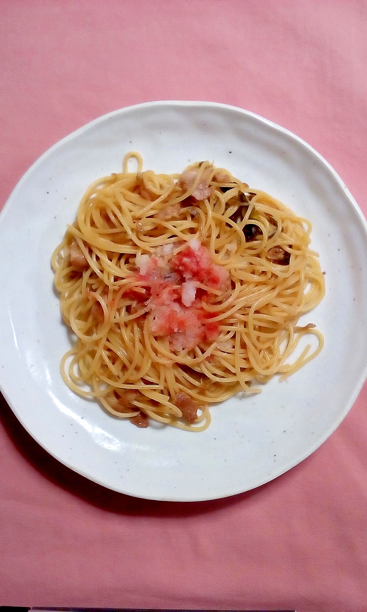 豚バラ炒めリメイク！明太高菜パスタ